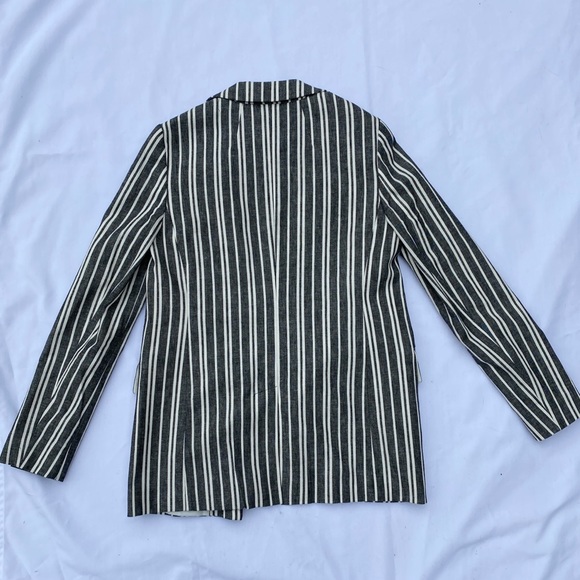 Banana Republic Factory Gray Ivory Striped Stretch Linen Long Blazer - Picture 6 of 8